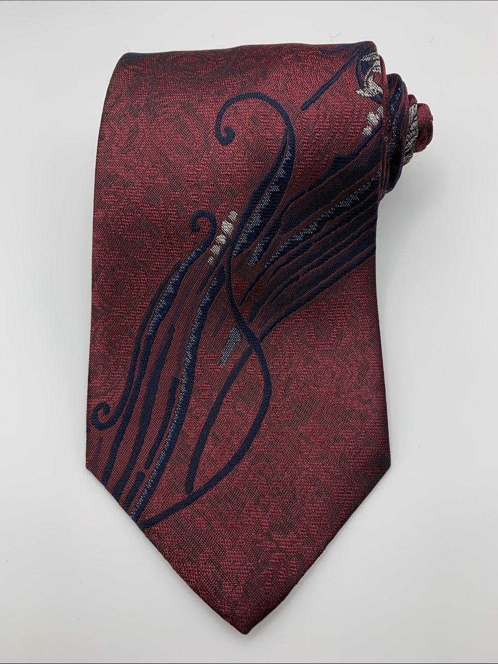 Vintage Mario Valentino Burgundy Abstract Paisley Wide Tie